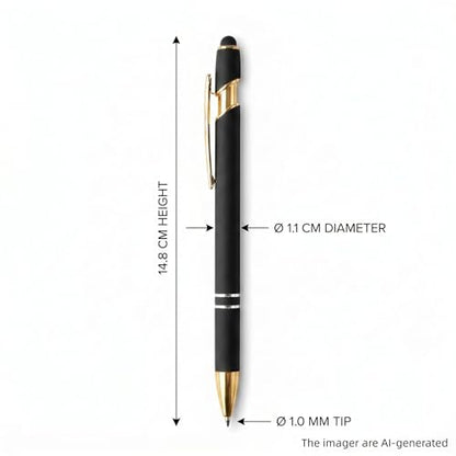 2 in 1 Black Ink Metal Stylus Pen with Stylus Tips (12 Count)