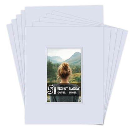 5 Pack Acid Free 8x10 White Picture Mats Board Kit for 4x6
