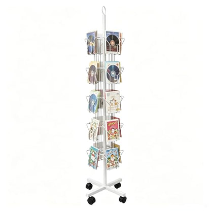 White Greeting Card Display Rack Rotating Flyer Stand 20 Pocket