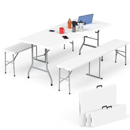 Folding Table Picnic Table Set with 2 Benches