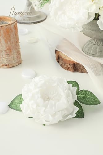 Artificial Flowers 16pcs 4" White Blooming Peonies Real Looking Foam Fake Peony with Stems for DIY Wedding Bouquets Bridal Shower Centerpieces Floral Arrangements Party Tables Home Decorations (16 Count)