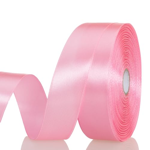 1 Inch Flamingo Pink Solid Satin Ribbon for Gift Wrapping