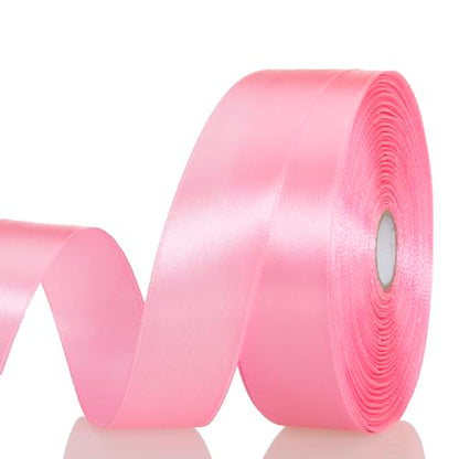 1 Inch Flamingo Pink Solid Satin Ribbon for Gift Wrapping