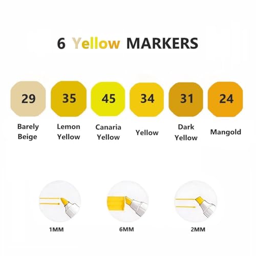 6 Colors Yellow Alcohol Markers Set (6 Count)