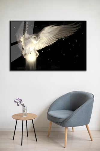 White Owl Tempered Glass Wall Art Painting for Living Room