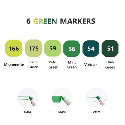 6pcs Green Forest Trees Grass Colors Alcohol Markers Set (6 Count)