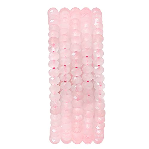 Natural Rose Quartz Crystal Beads 4x2mm 120pcs Faceted Rondelle Loose Semi Gemstone Beads for Jewelry Making Design (120 Count)