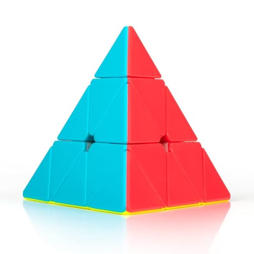 Stickerless Pyraminx Speed Cube with Stand & Guide for Kids & Adults