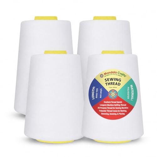 20S 2 White Polyester 4 Pack of Serger Threads Cones (72000 Foot )