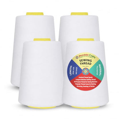 20S 2 White Polyester 4 Pack of Serger Threads Cones (72000 Foot )