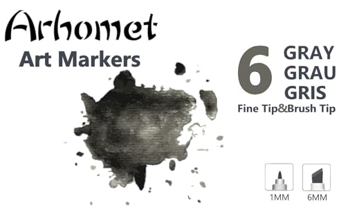 6pcs Cool Grey Alcohol Markers Set Dual Tip Fine&Chisel Art Markers (6 Count)
