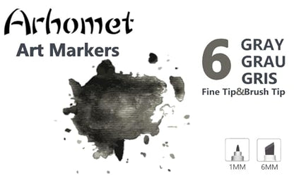 6pcs Cool Grey Alcohol Markers Set Dual Tip Fine&Chisel Art Markers (6 Count)