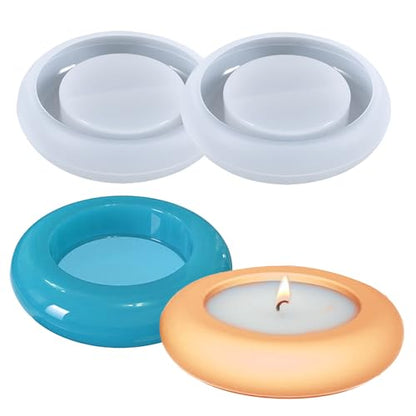 2PCS Round Candle Holder Resin Mold Silicone Tealight Votive Candle Holder Molds Concrete Cement Epoxy Silicone Molds for Making Jewelry Holder Trinket Dish Tray for Party Wedding Home Decor