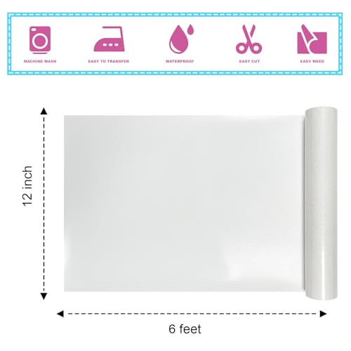 Rainbow White Glitter Heat Transfer Vinyl 12" x6FT