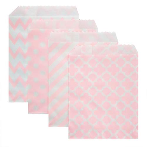 100 Pcs Light Pink Candy Buffet Bags Small Cookie Bags Polka Dot Paper Treat Bags for Wedding Birthday Party