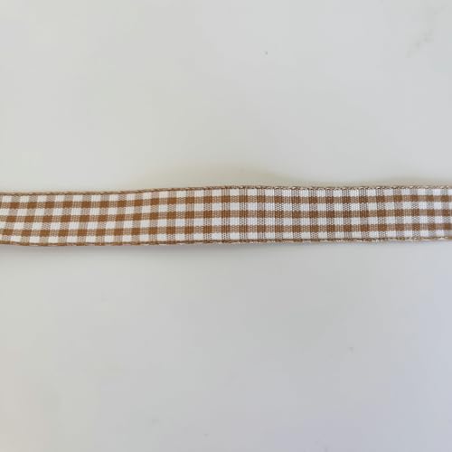 Khaki and White Woven Edge Plaid Ribbon 100% Polyester Gingham Ribbon 25 Yards Each Roll (75 Foot)
