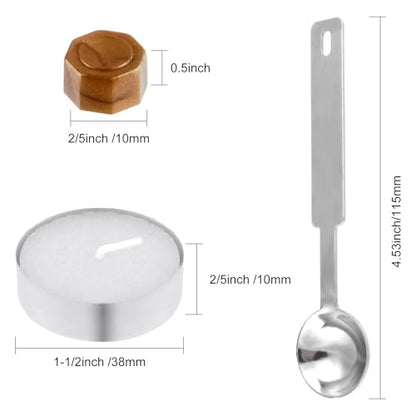 500 Pcs Dark Gold Octagon Wax Seal Beads Kit with 4 Pcs Tea Candles 1 Pc Melting Spoon for DIY Crafts Letters Wedding Wine Bottle Sealing (500 Count)