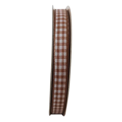 Khaki and White Woven Edge Plaid Ribbon 100% Polyester Gingham Ribbon 25 Yards Each Roll (75 Foot)