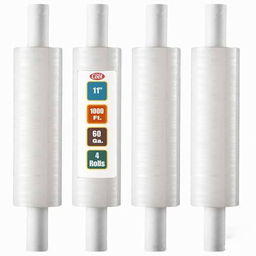 4 Pack Stretch Wrap 11 Inch 1000 Ft 60 Gauge with Handle
