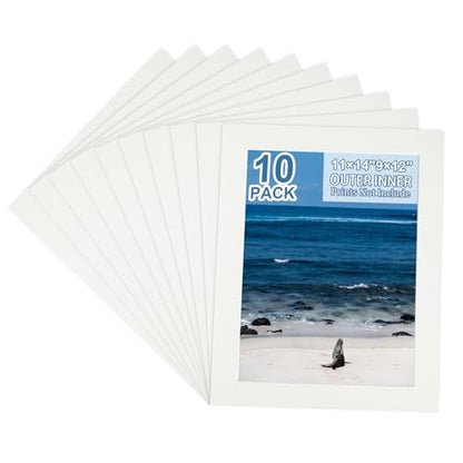 10 Pack Acid Free Ivory 11x14 Picture Frame Mats for 9x12