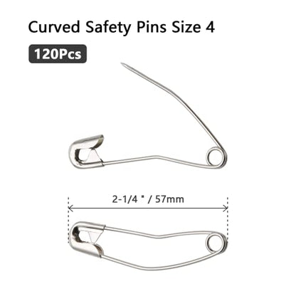 120 PCS 2-1/4" / 57mm Curved Safety Pins, Bent Quilting Pins Silver (120 Count)
