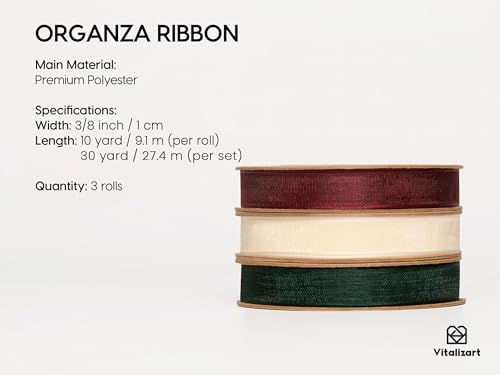 3 8" x 30Yd Organza Ribbon Christmas Sheer Gift Wrapping Ribbon (3 Count)