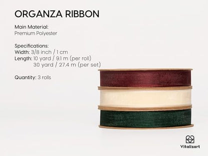 3 8" x 30Yd Organza Ribbon Christmas Sheer Gift Wrapping Ribbon (3 Count)