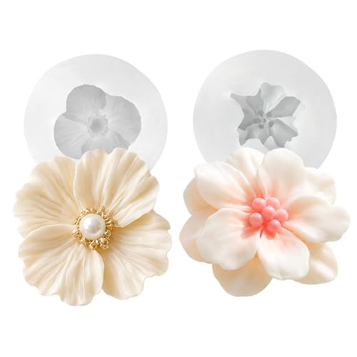 2 Pack 3D Flower Silicone Candle Molds Camellia Poppy for Soap Resin Crafts