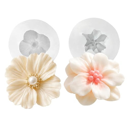 2 Pack 3D Flower Silicone Candle Molds Camellia Poppy for Soap Resin Crafts