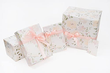 Floral Wedding Wrapping Paper sheets + Ribbon Set with Tags (3 Count)