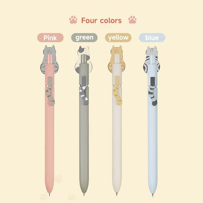 Cat Pens 4 Pcs 0.5mm Cute Kawaii Black Ink Pens Fine Point Smooth Writing Pen (4 Count)