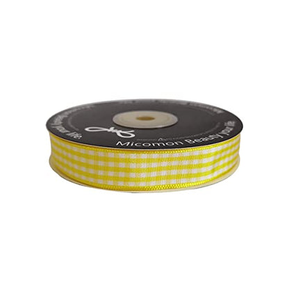 Yellow Gingham Plaid Checked Ribbon 25 Yards Each Roll 100% Polyester (75 Foot)
