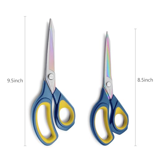 Fabric Scissors 2 Pack Tailor Shears Titanium Coated Heavy Duty (2 Count)