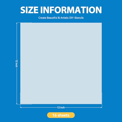 16 Pack 7.5mil Mylar Stencil Sheets 12x12 Inch Template Material for Crafts (16 Count)