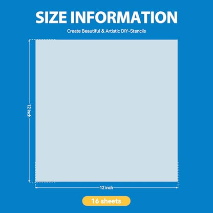 16 Pack 7.5mil Mylar Stencil Sheets 12x12 Inch Template Material for Crafts (16 Count)