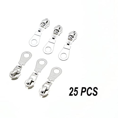5 Metallic Silver Nylon Coil Zippers by The Yard Bulk 10 Yards Wine Color Zipper Tape with 25pcs Silver Sliders for DIY Sewing Tailor Craft Bag