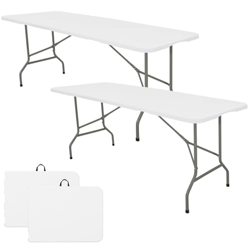 Folding Table 5 FT Lightweight Camping Table White Portable Plastic Rectangular Outdoor Dining Table Steel Legs Fold (2 Count)