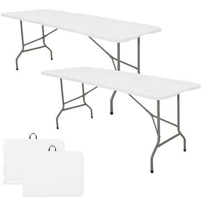 Folding Table 5 FT Lightweight Camping Table White Portable Plastic Rectangular Outdoor Dining Table Steel Legs Fold (2 Count)