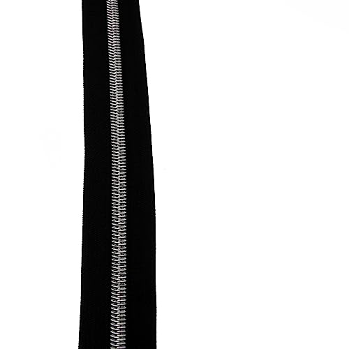 5 Silver Metallic Nylon Coil Zippers by The Yard Bulk 10 Yards Black Zipper Tape with 25pcs Silver Sliders for DIY Sewing Tailor Craft Bag
