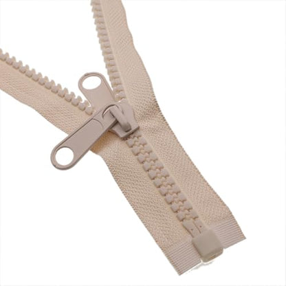 2PCS #10 60 Inch Heavy Duty Zippers for Sewing Separating Large Plastic Zippers Beige Tape with Double Pull Tab Slider