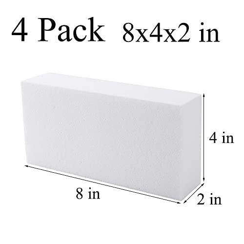4pcs 8x4x2in Craft Foam Blocks White for DIY Crafting and Model