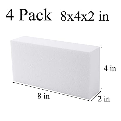 4pcs 8x4x2in Craft Foam Blocks White for DIY Crafting and Model
