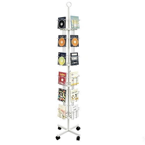 White Greeting Card Display Rack Rotating Flyer Stand 24 Pocket