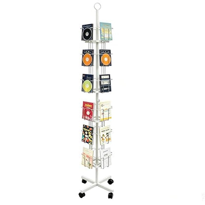 White Greeting Card Display Rack Rotating Flyer Stand 24 Pocket