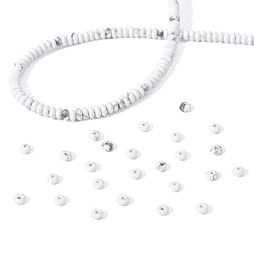 Natural White Howlite Disk Stone Beads 4x2mm 160pcs Rondelle Loose Semi Gemstone Beads for Jewelry Making Design (160 Count)