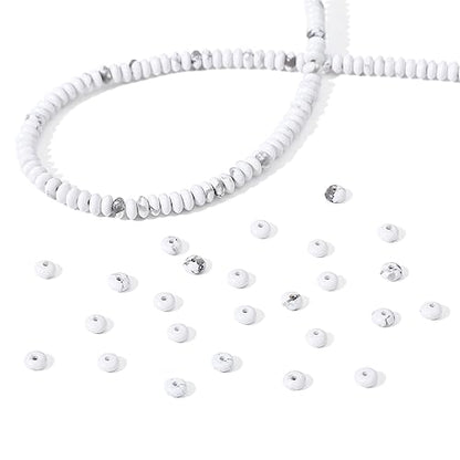 Natural White Howlite Disk Stone Beads 4x2mm 160pcs Rondelle Loose Semi Gemstone Beads for Jewelry Making Design (160 Count)