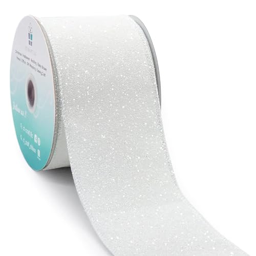 Glitter Wired Ribbon 2.5" x 10 Yards White for Christmas Home Decor Bow Gift Wrapping DIY Crafts Wreath (30 Foot)