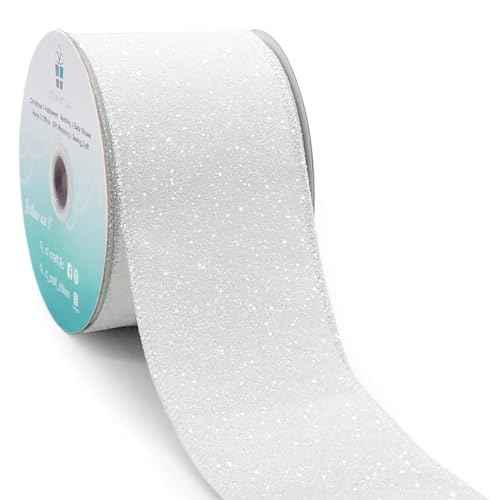 Glitter Wired Ribbon 2.5" x 10 Yards White for Christmas Home Decor Bow Gift Wrapping DIY Crafts Wreath (30 Foot)