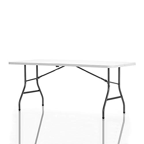 6ft Fold-in-Half Blow Molded Folding Table, Indoor/Outdoor, Comfort Handle, Lightweight Plastic Construction - White