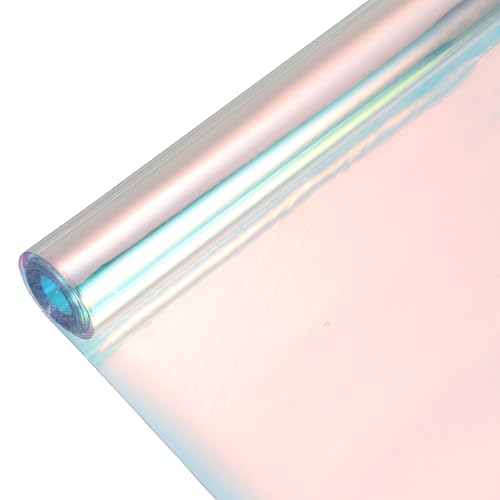 Holographic Clear PVC Vinyl Film Holographic PVC Fabric Waterproof Dichroic Film 12 x 48 Inch for Handbags Bows Earrings DIY Craft